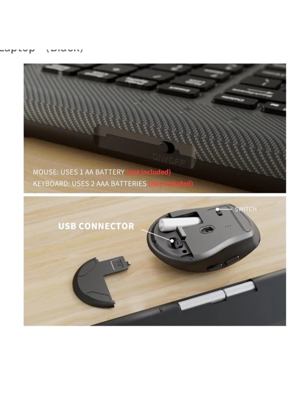 Wireless Ergonomic 6-Button Mouse with Silent Click - Black